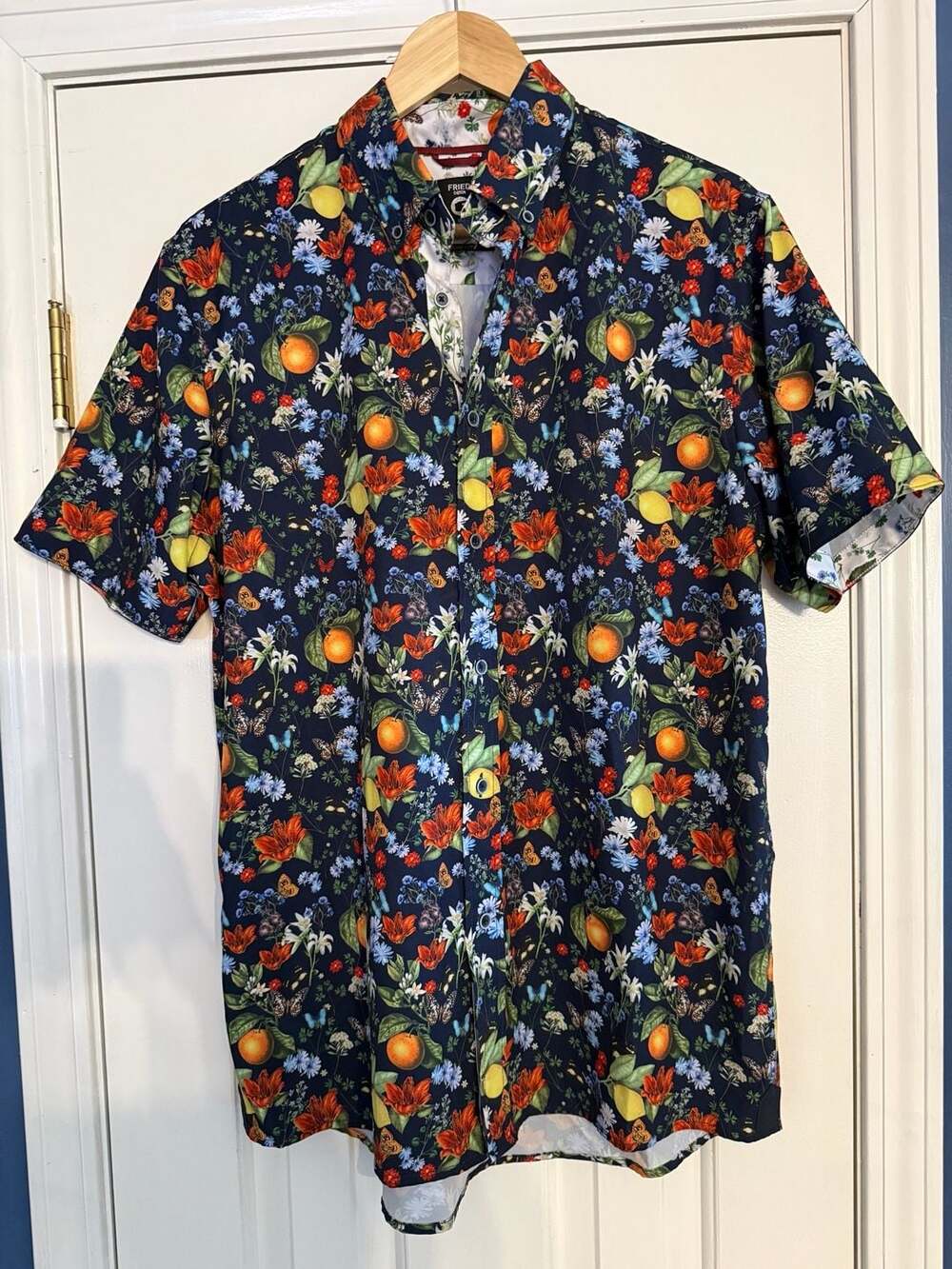 Fried Denim Men's Navy Slim Fit Short Sleeve Button-Up Shirt